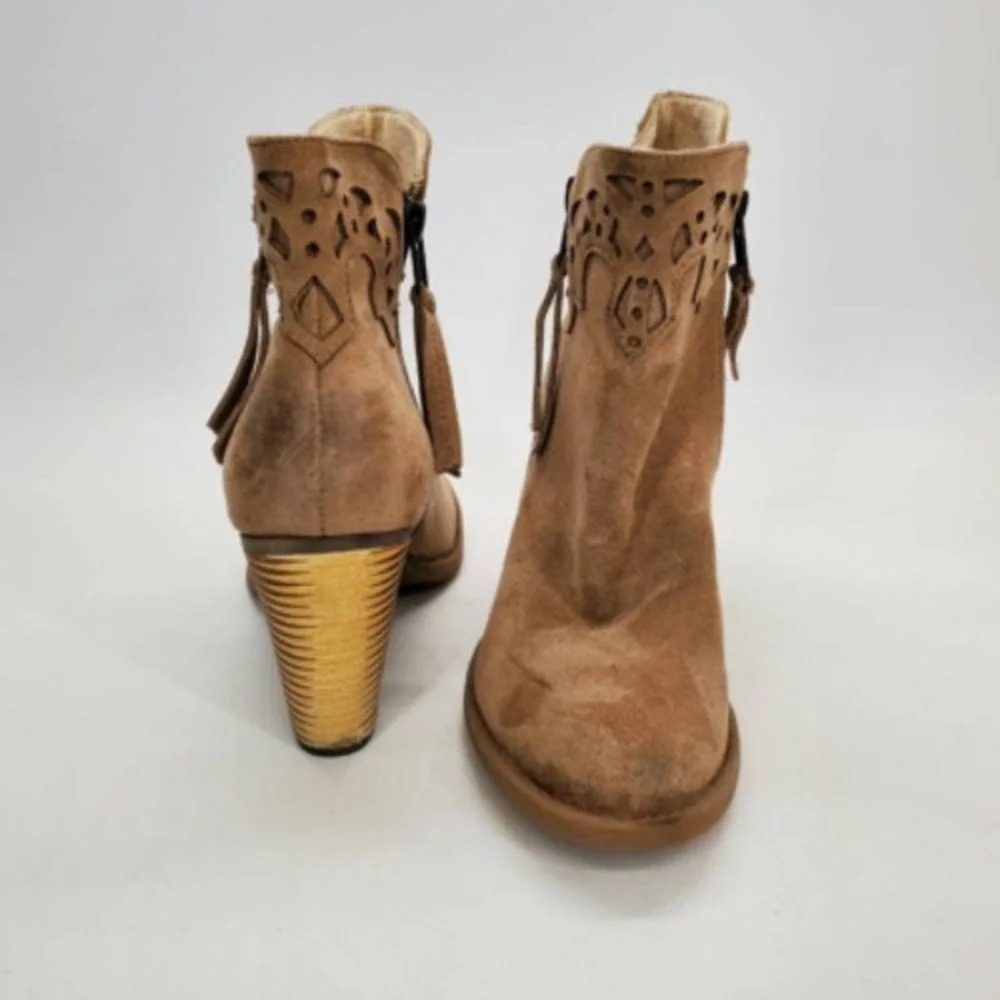 Not Rated Womens Ankle Boots Booties Brown Stacked Heels Side Zip Cutout 6.5
